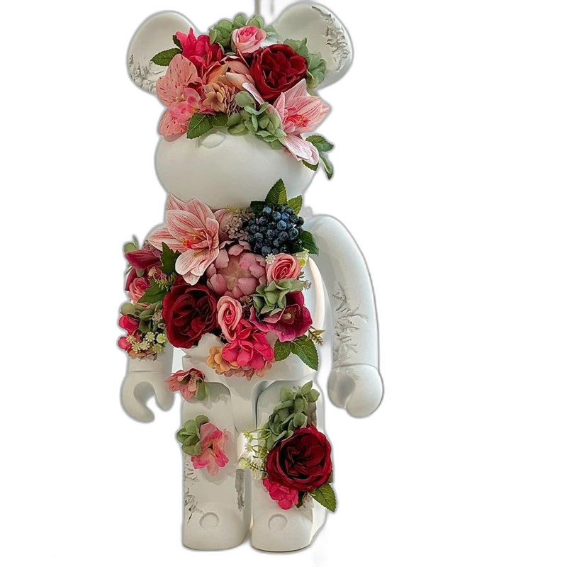 Bearbrick-style Floral Art Bear Sculpture