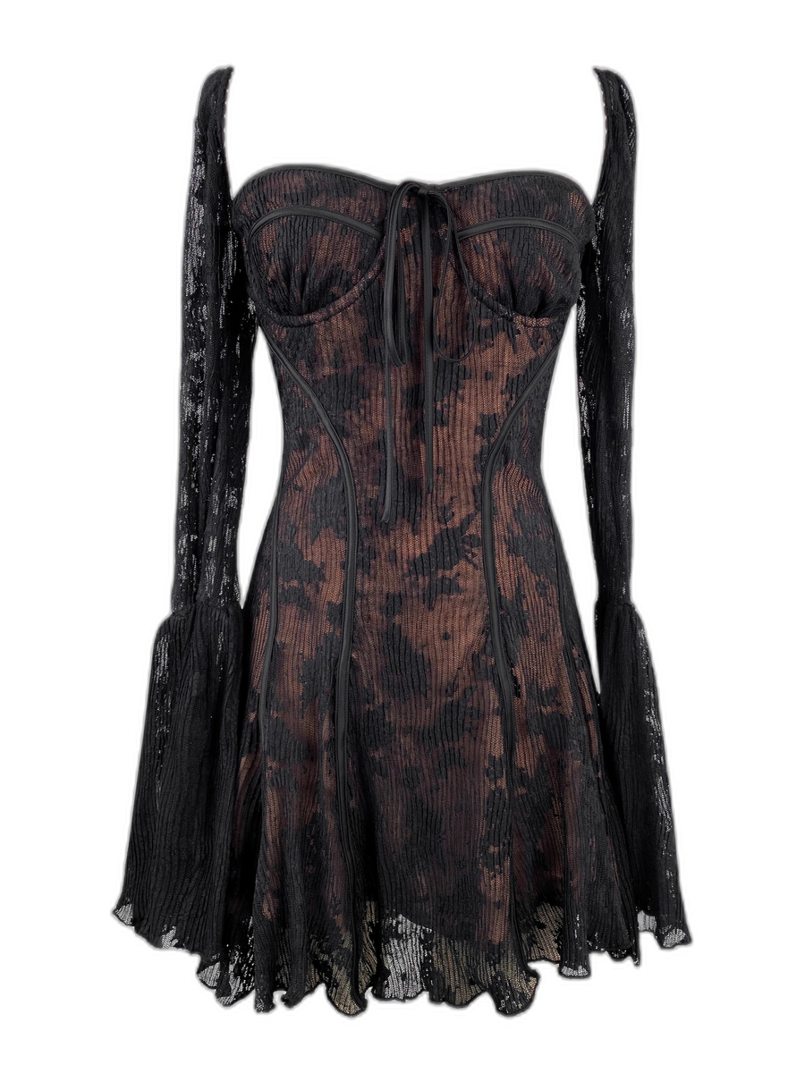 Floral Lace Corset Dress with Bell Sleeves