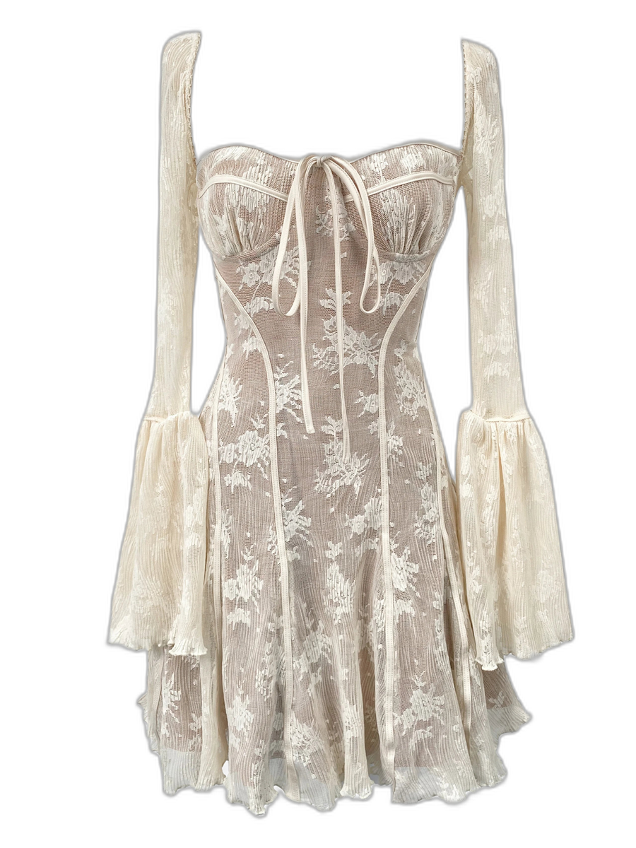 Floral Lace Corset Dress with Bell Sleeves