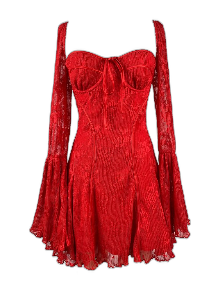 Floral Lace Corset Dress with Bell Sleeves