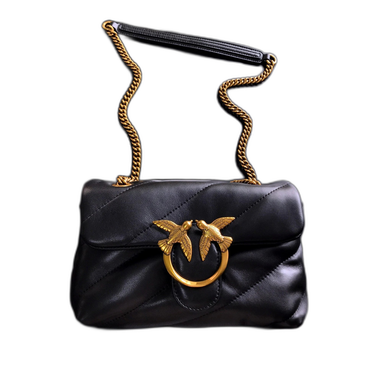 Pinko Love Birds Logo on Quilted Leather Bag