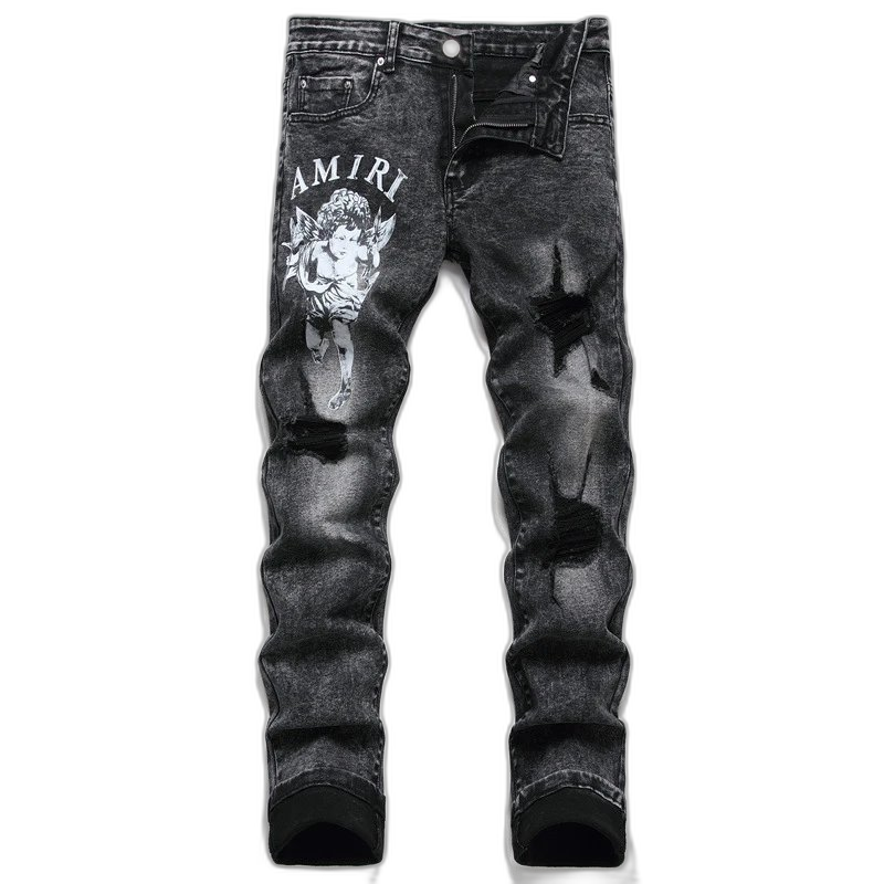Distressed Embroidered Washed Jeans