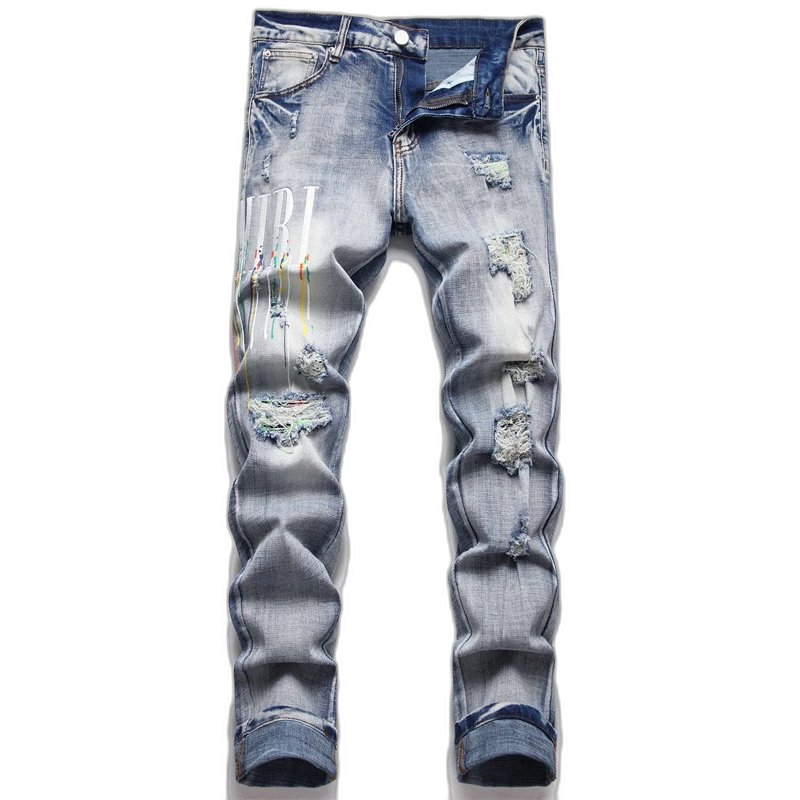 Distressed Embroidered Washed Jeans