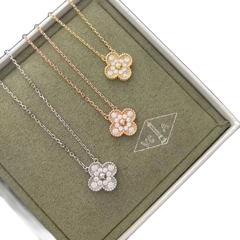 Van Cleef & Arpels Style -Tone Clover Pendant Necklace