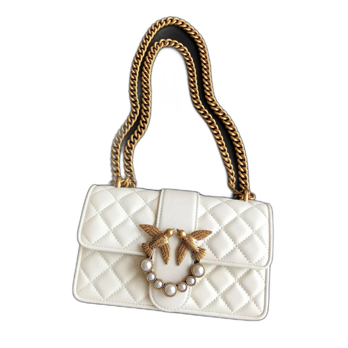 Pinko Love Birds Logo on Quilted Leather Bag