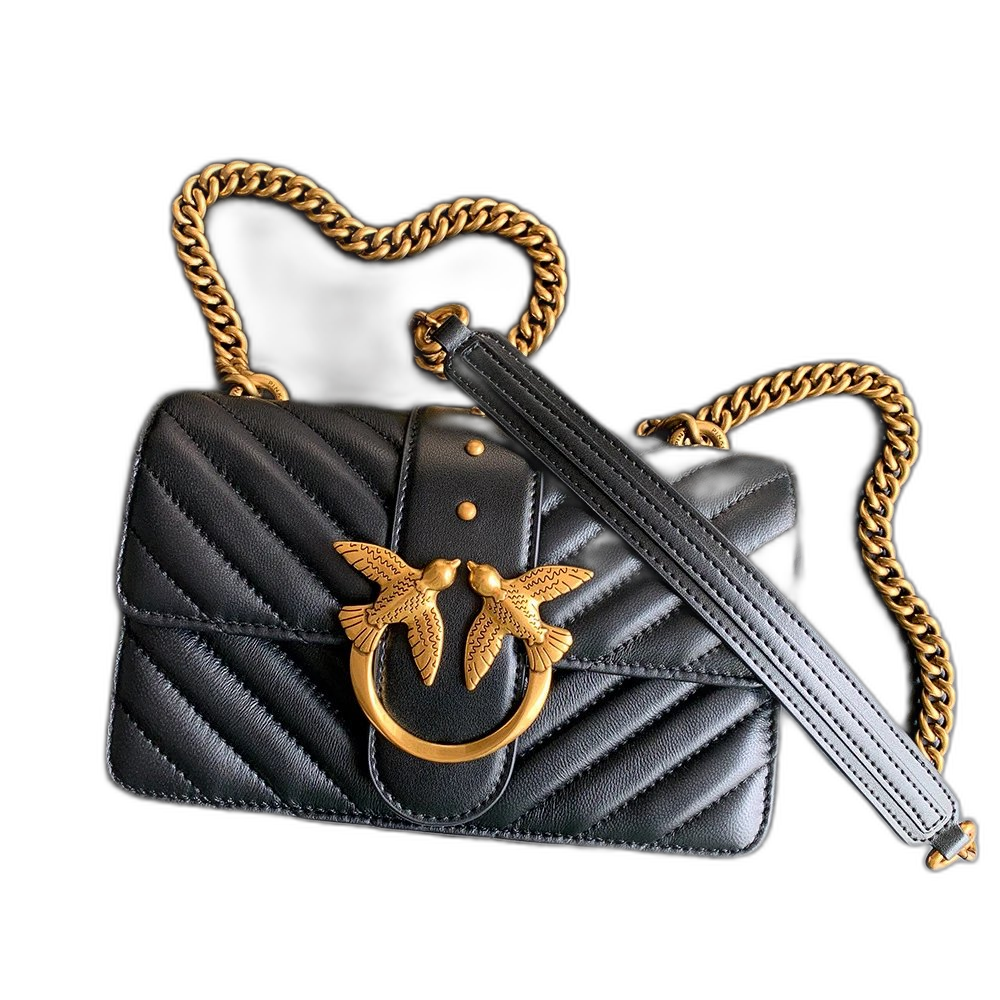 Pinko Love Birds Logo on Quilted Leather Bag