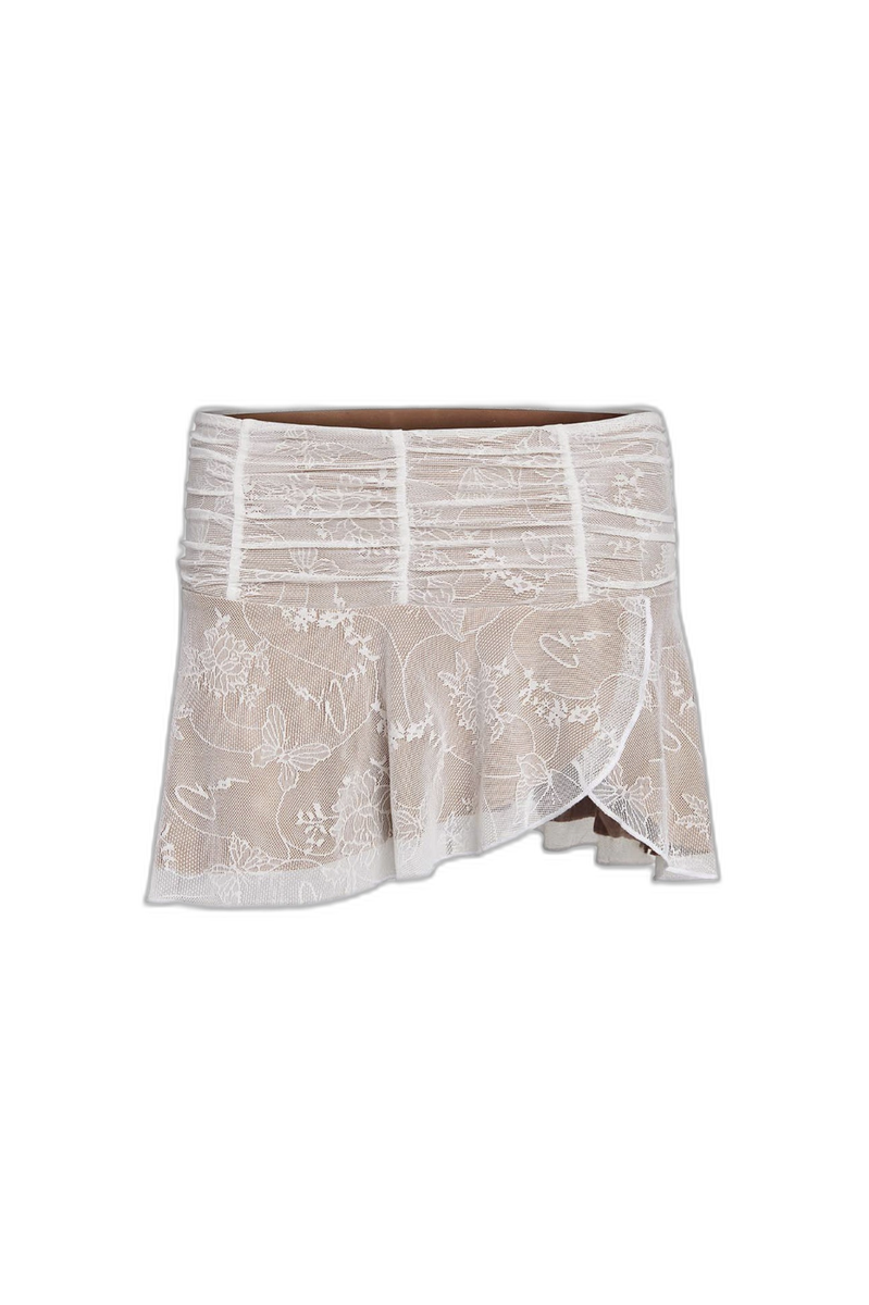 Butterfly Lace Ruched Mini Skirt