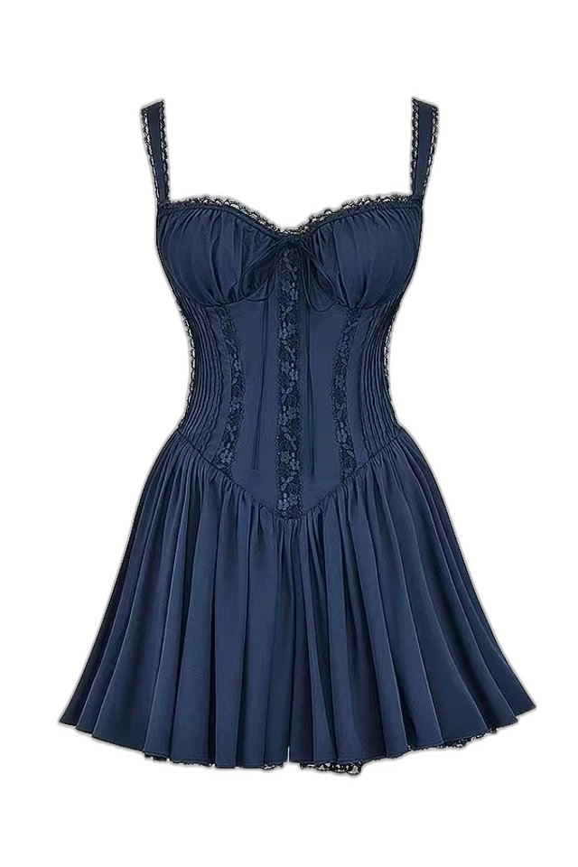 Corset Style Mini Dress with Lace Trim