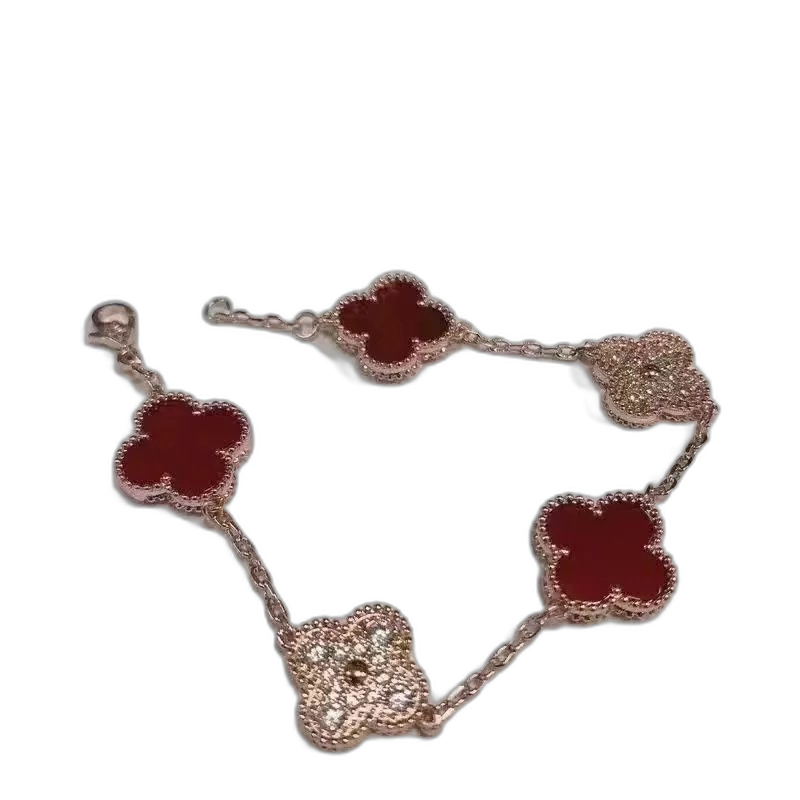 Van Cleef & Arpels Style Agate and Diamond Clover Bracelet