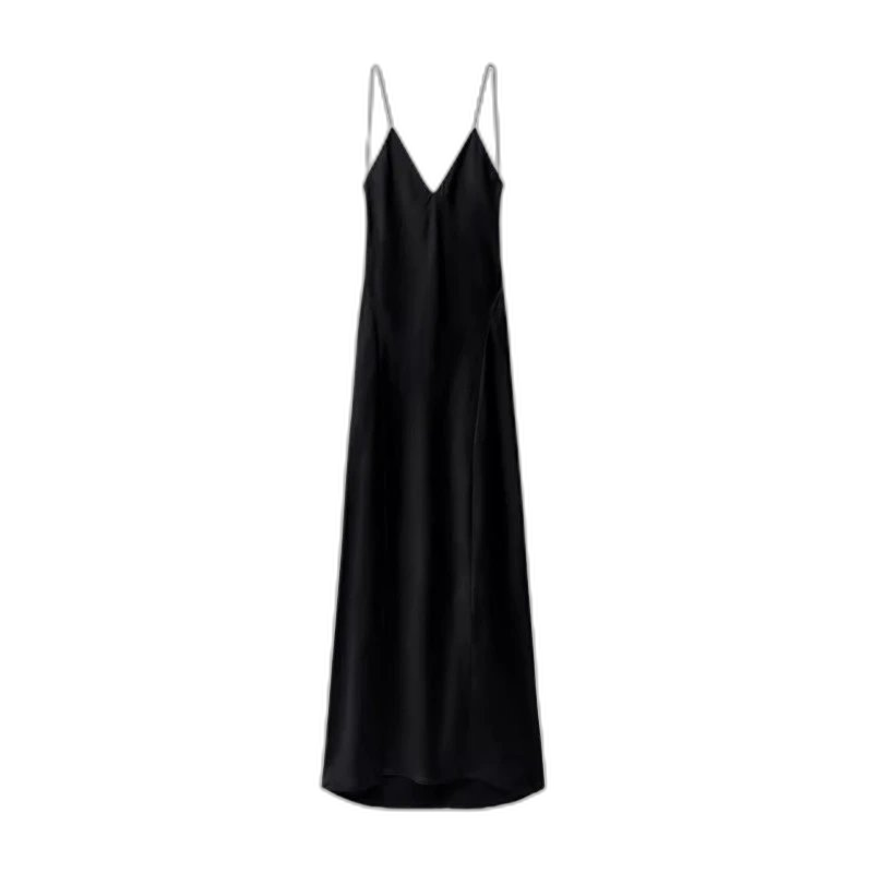 Satin Maxi Slip Dress with Thin Straps