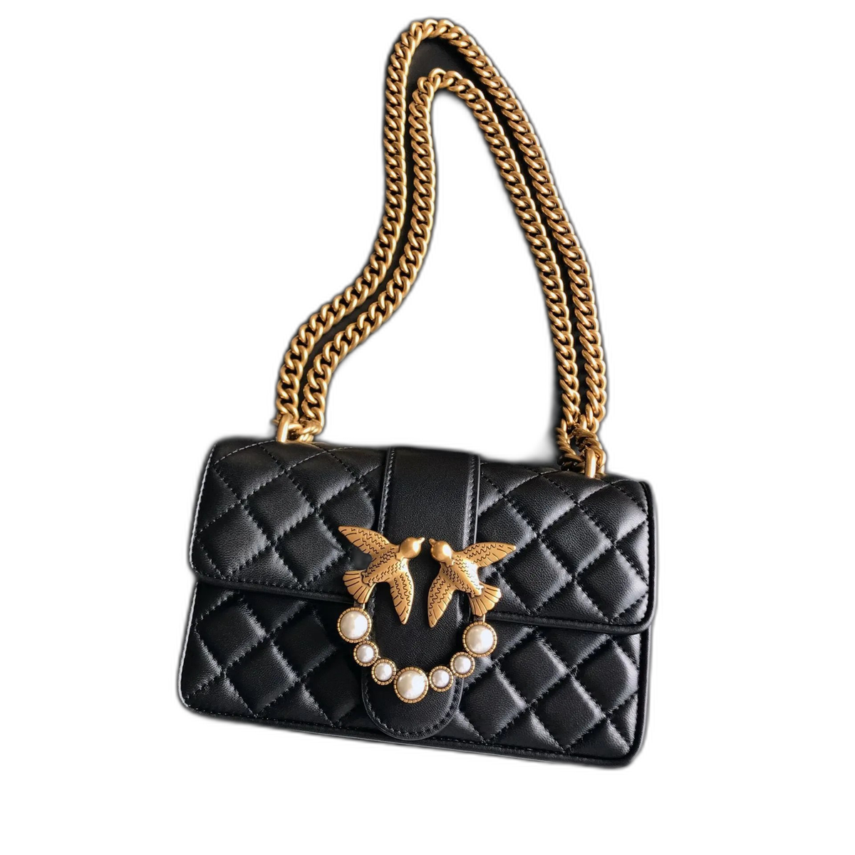 Pinko Love Birds Logo on Quilted Leather Bag